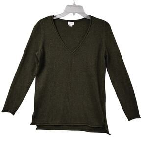 J. Crew Factory Green Sweater Top XS V Neck Long Sleeve Cotton, Wool and Nylon